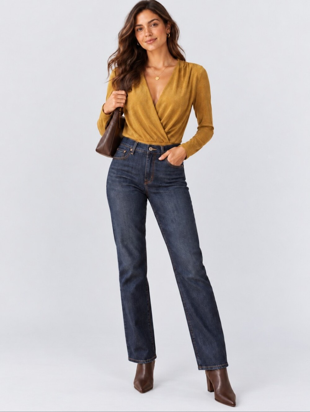 Kit + Sky Marigold Faux Wrap Long Sleeve Bodysuit